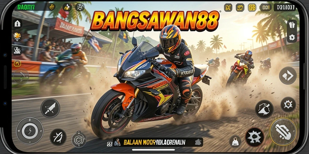 Gameplay seru dan mendebarkan di BANGSAWAN88 saat balapan.