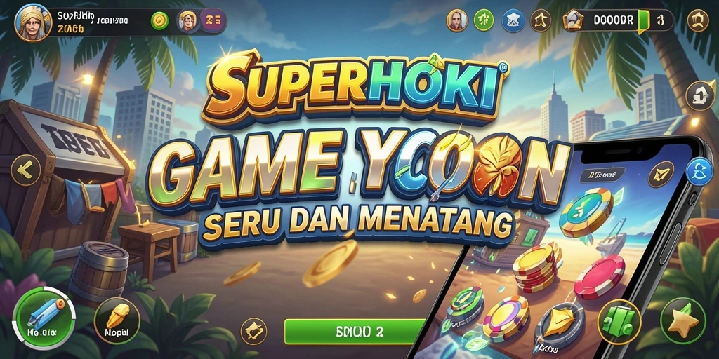 Tampilan gameplay <strong>SUPERHOKI</strong> yang menampilkan aksi pengelolaan bisnis Tycoon.