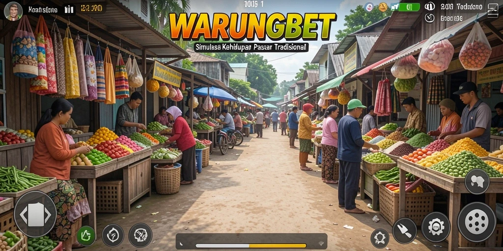 Tangkapan layar gameplay <strong>WARUNGBET</strong> menampilkan aktivitas jual beli yang seru di pasar tradisional.